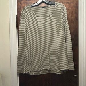 Staccato Green and White Ribbed Long Sleeve Blouse